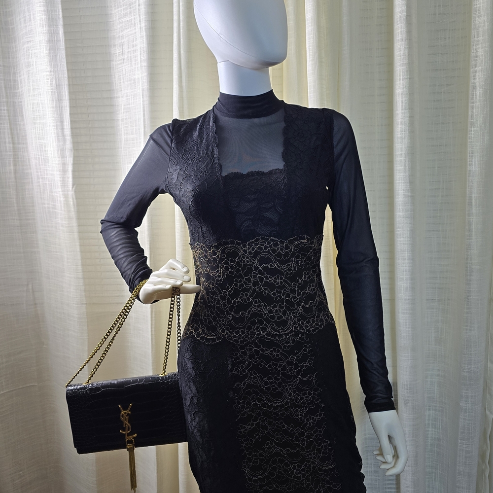Guess Black Lace Long Sleeve Dress